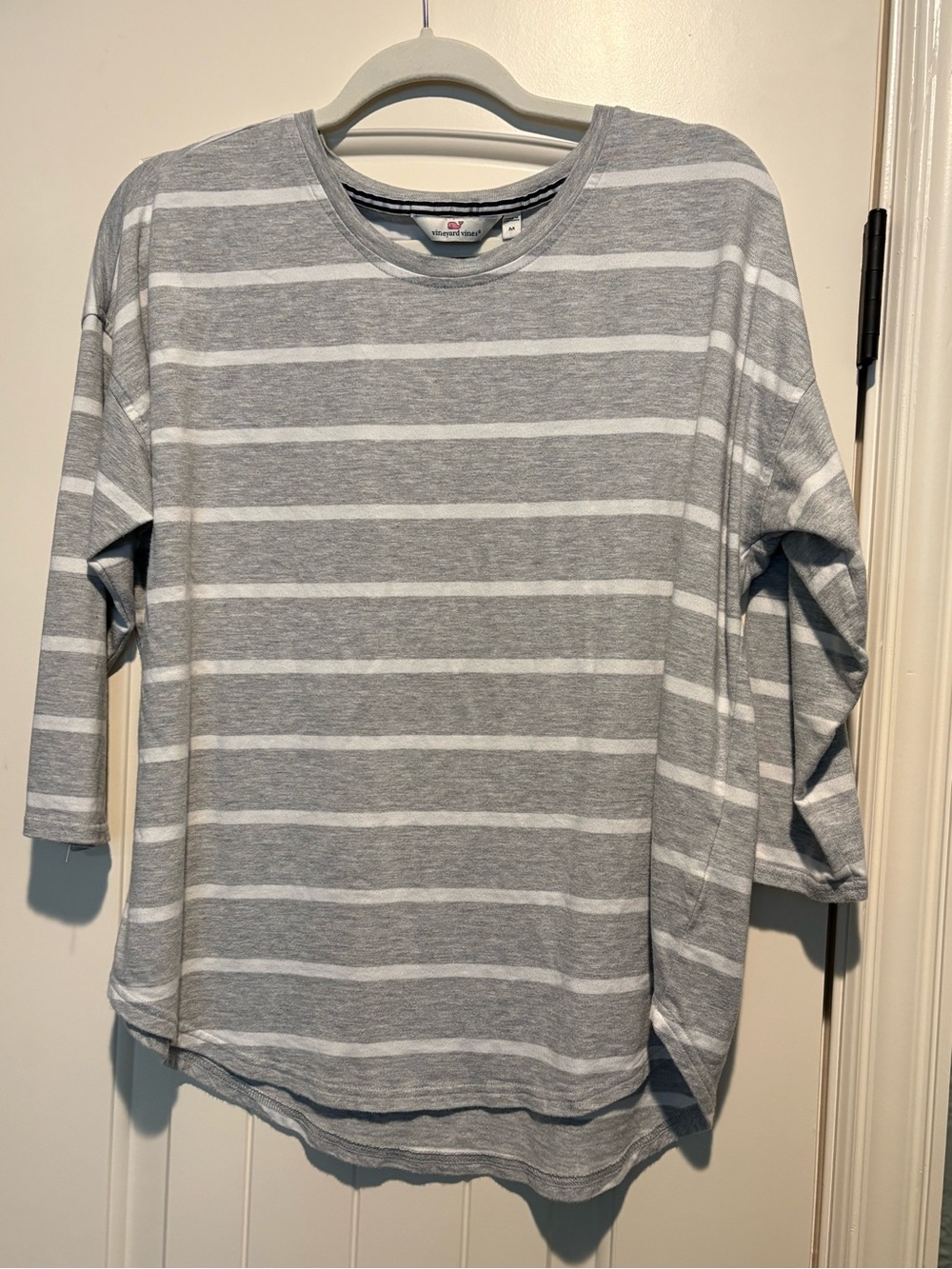 Vineyard Vines Gray and White Striped Crewneck Top
